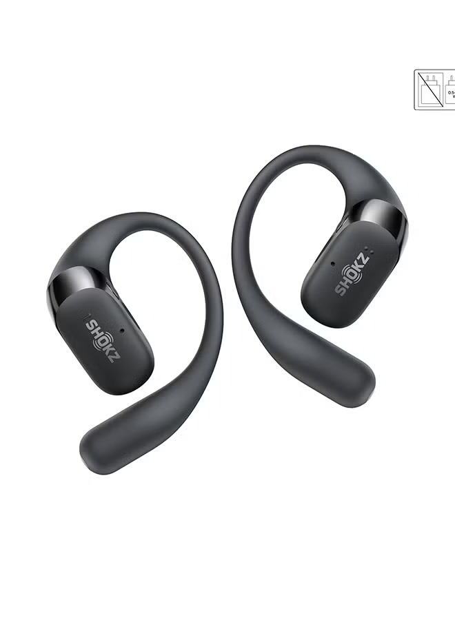 Shokz OpenFit 2+ Open-Ear Earbuds with Soft Ear Hooks, Dolby Audio, 48H Playtime, IP55, Wireless Charging, Carrying Bag - Black