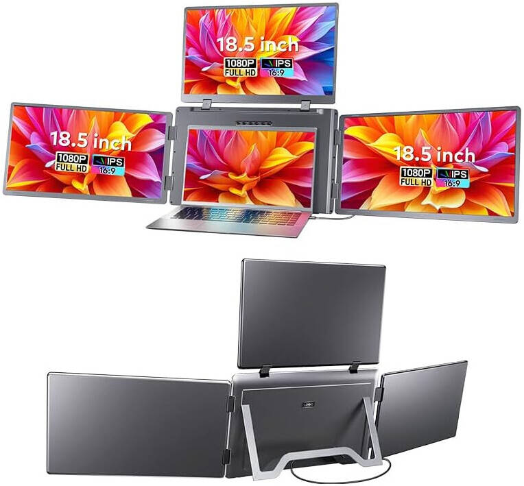 EpicArma S999 18.5-Inch Portable Triple-Screen Laptop Monitor Extender, FHD 1080P IPS, 100% sRGB, Dual USB-C, Black