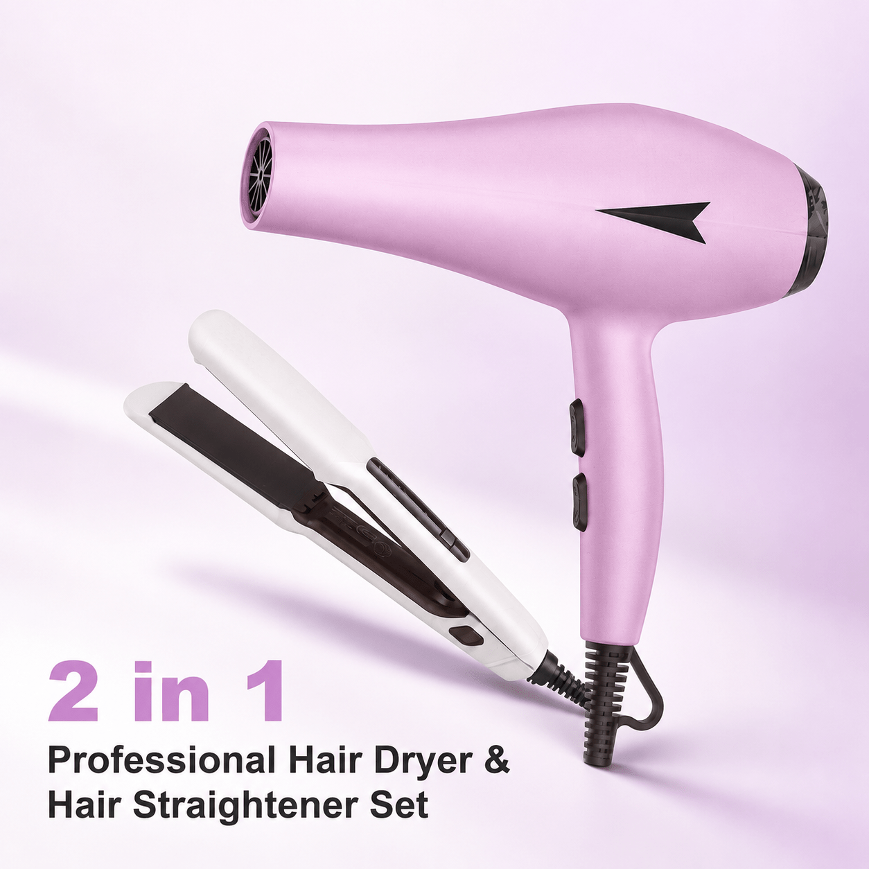 Fine 2-in-1 Professional Hair Dryer 2000w & Hair Straightener 50w Set – Style, Dry and Straighten with Ease!