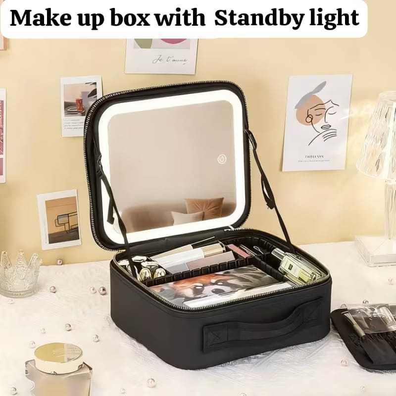 Fine Travel Makeup Bag with LED Mirror, Adjustable Compartment Makeup Case, Women'S Cosmetic Storage Organizer. Travel Makeup Bag for Ladies, Toiletry and Makeup Case Gift.