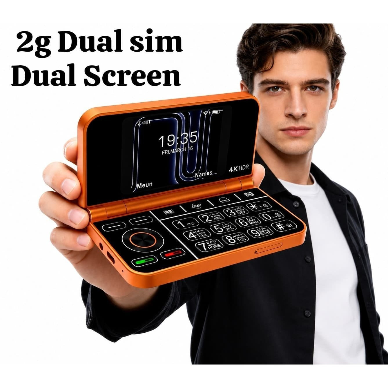 Fine 2G GSM Dual Screen Flip Phone 2.8 Inch+2.4 Inch Keypad Mobile Phone Gaming Style Camera 1150mAh Battery