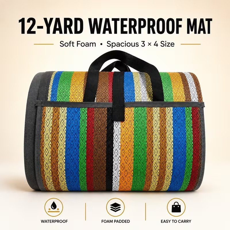 Fine Sahel 12 Yards Waterproof Mat with Foam for Indoor And Outdoor Sleeping Or Sitting with Family 3X3 Size