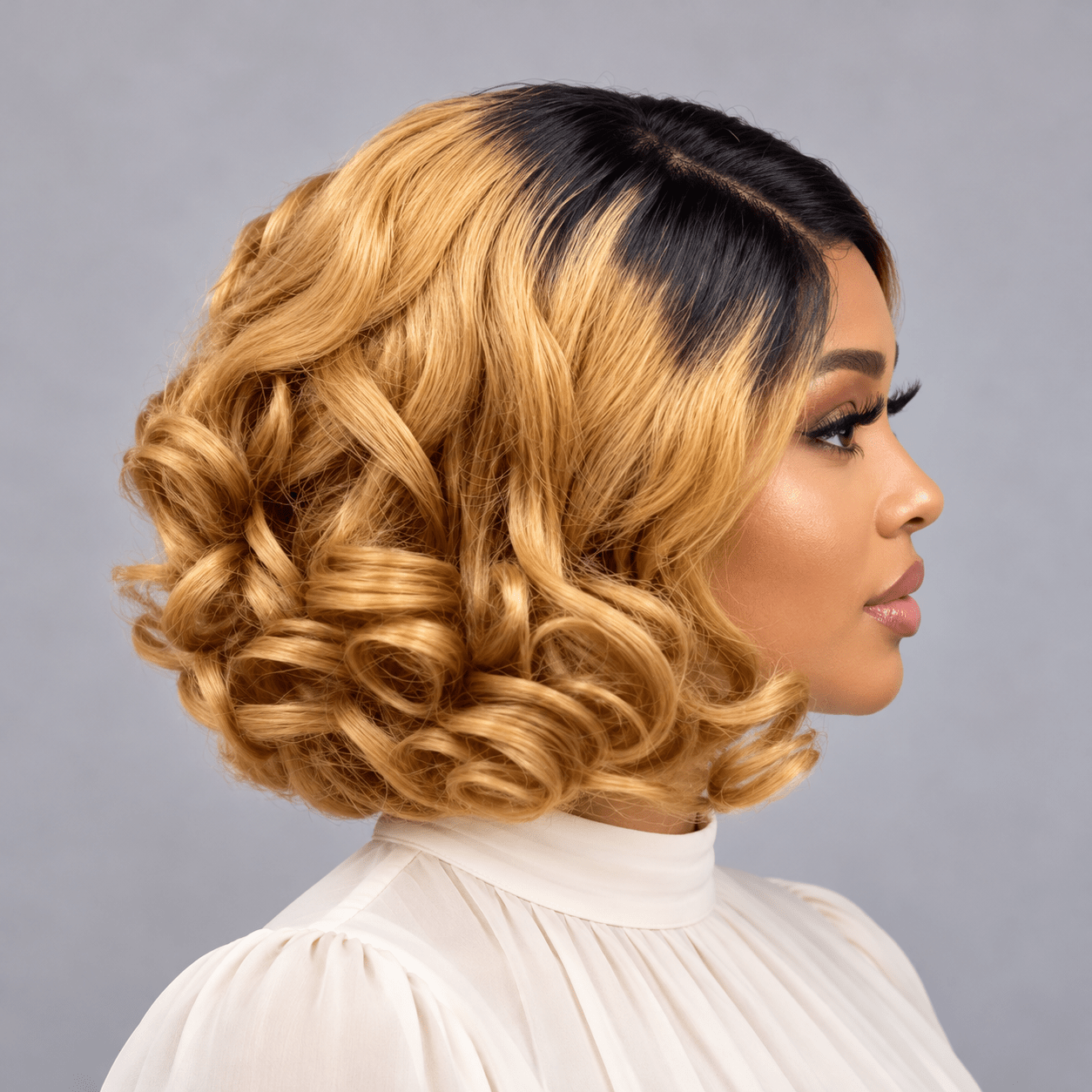 Fine 4 BY 4 CLOSURE BRAZILIAN BOUNCY BOB CURLY DOUBLE DRAWN WIG