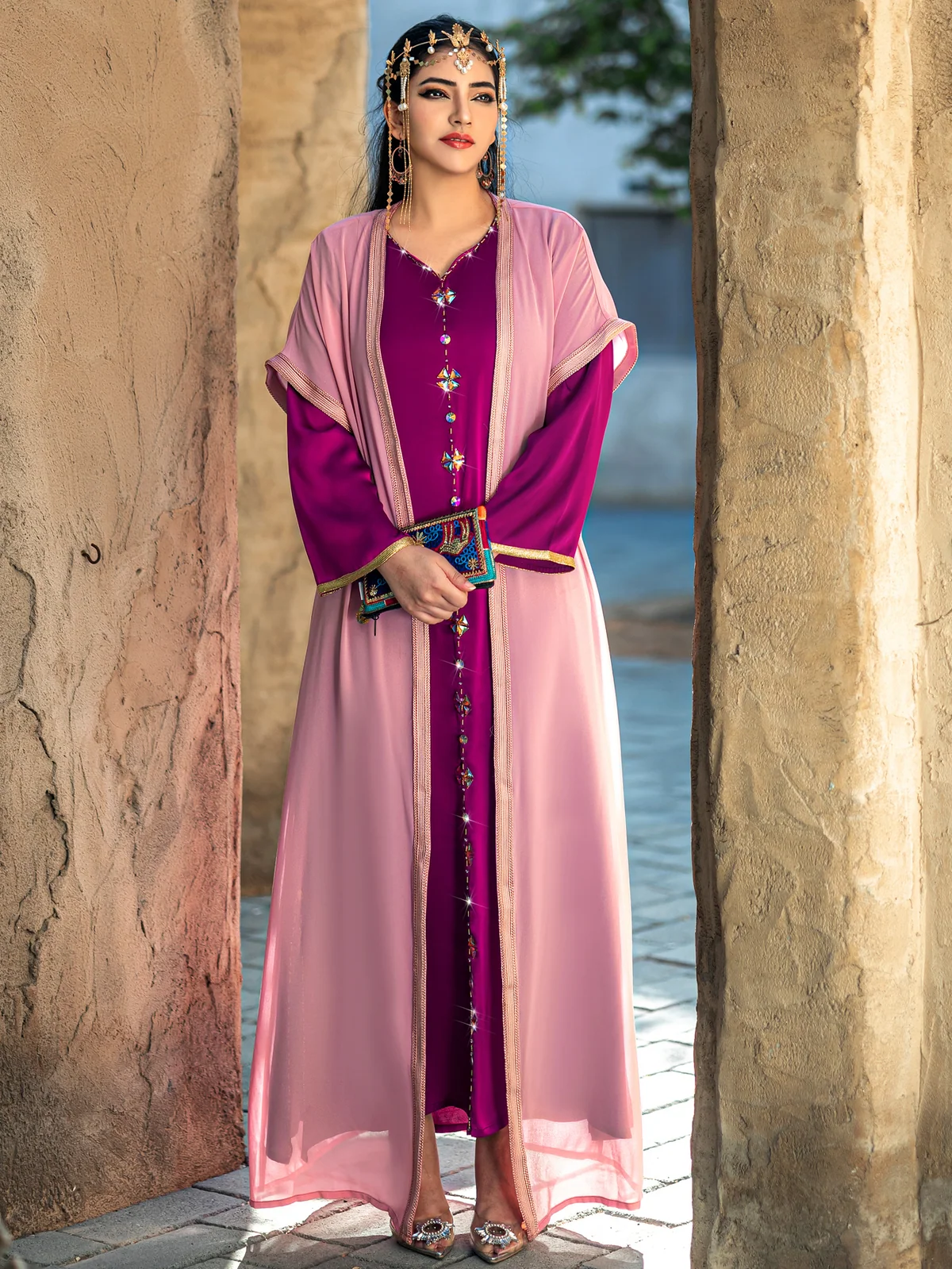 Pink and Purple Two-Piece Dress Set