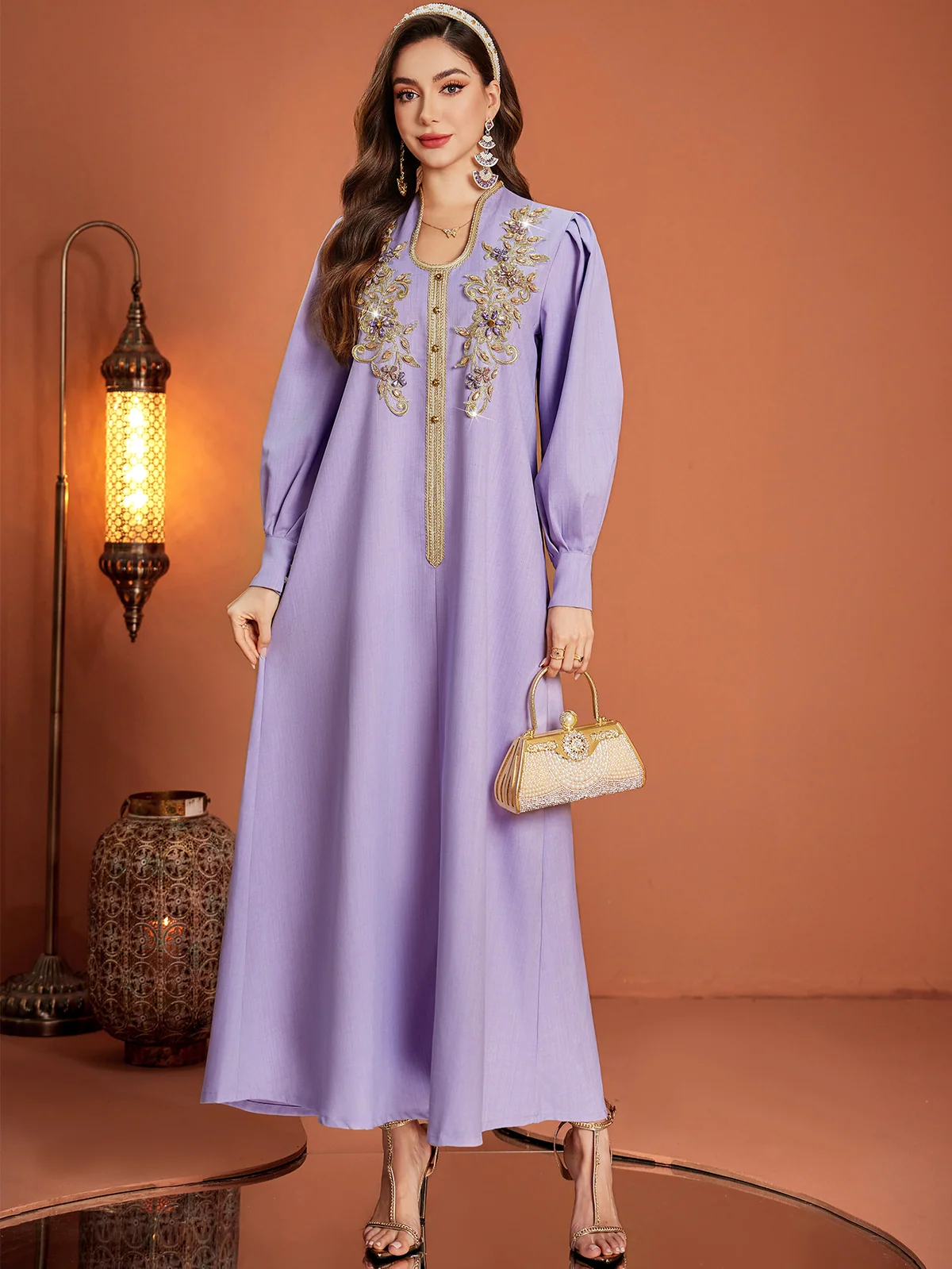 Lavender Lace-Applique Maxi Dress