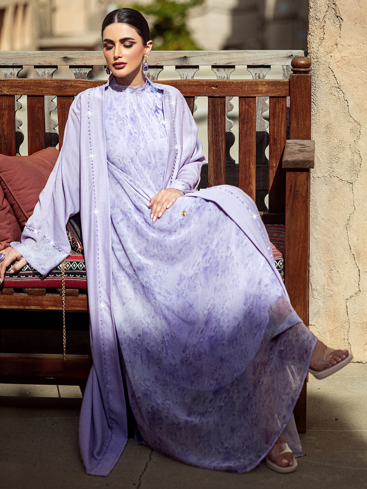 Lavender Butterfly-Sequin Two-Piece Abaya