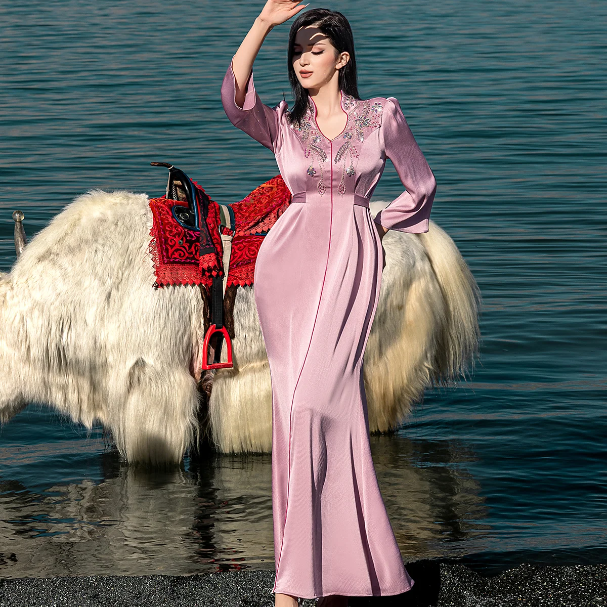 Pink Embroidered Evening Gown