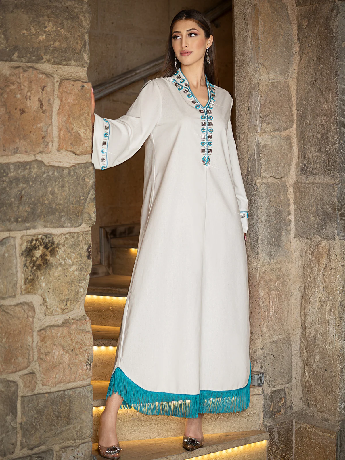 Beaded Tassel-Hem Maxi Dress