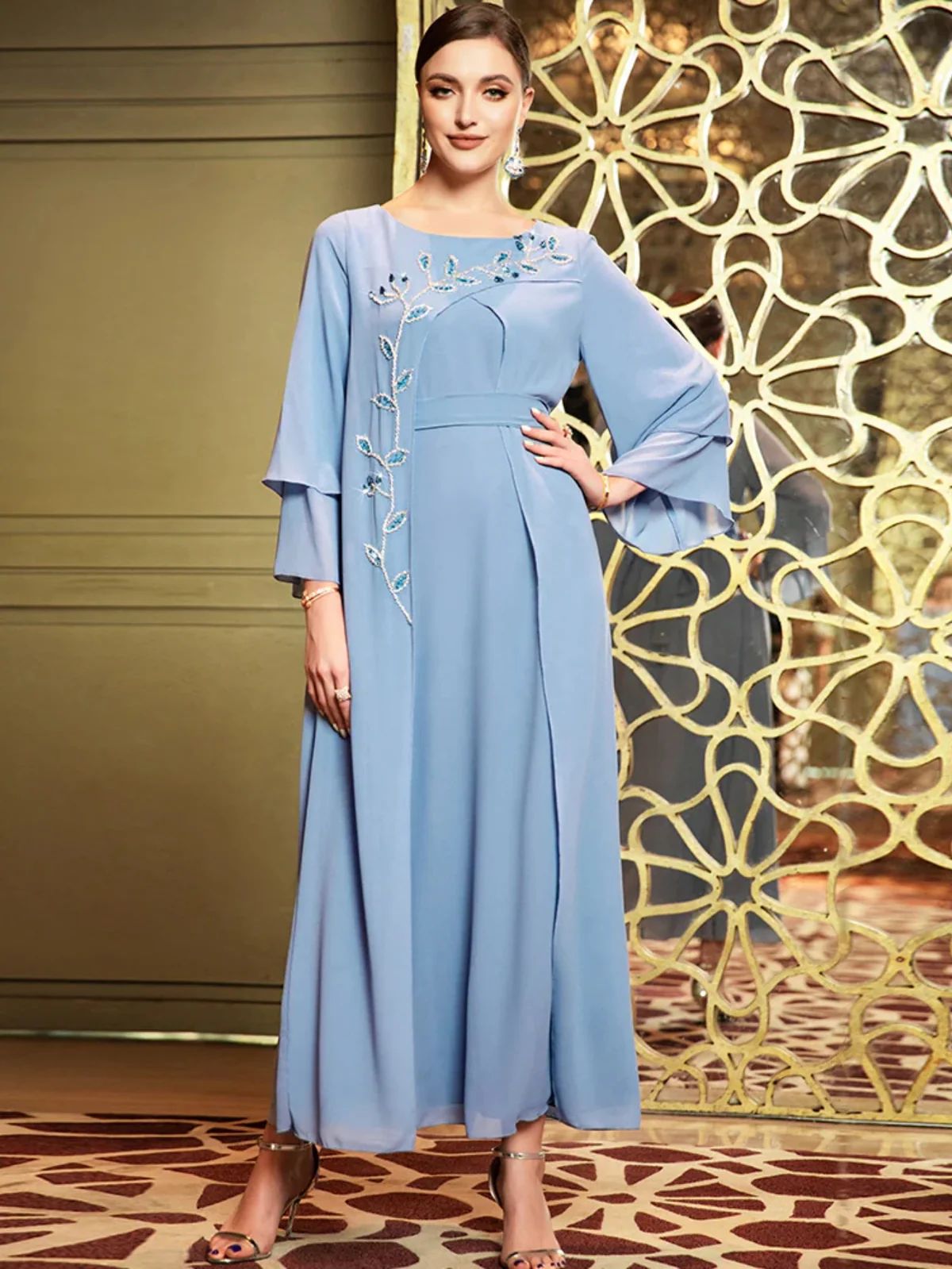Rhinestone Asymmetric Layered Dress