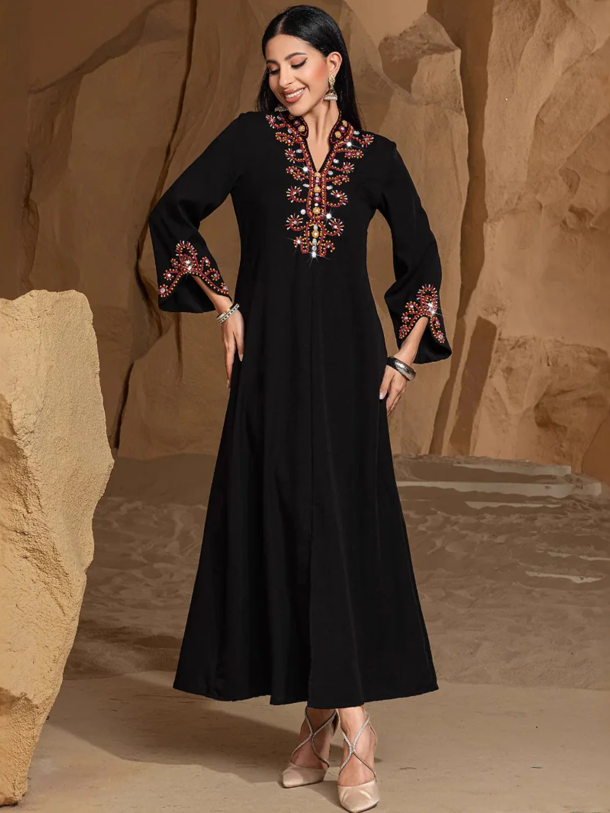 Bead-Embroidered Maxi Dress