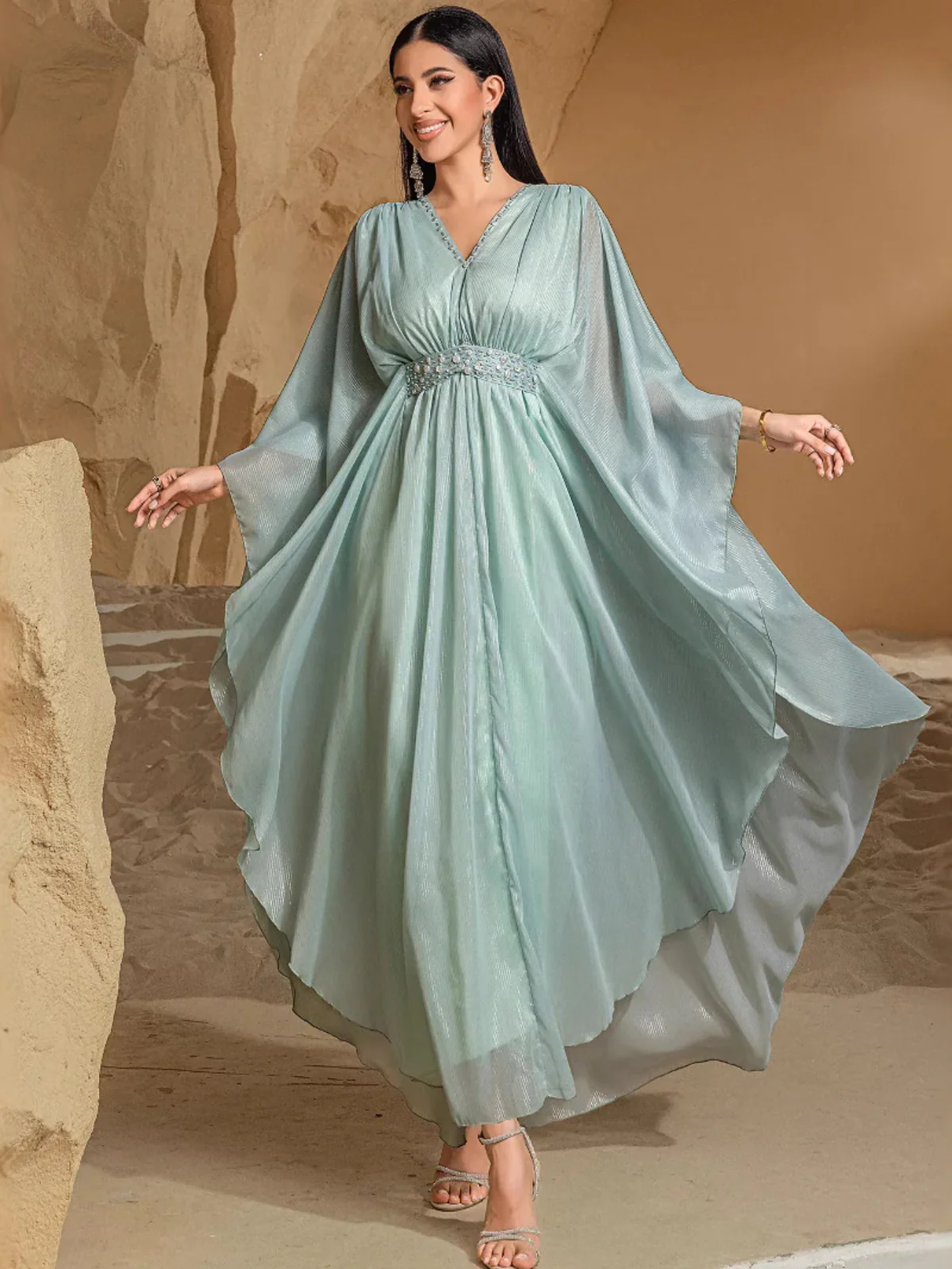 Mint Green Beaded Robe Dress