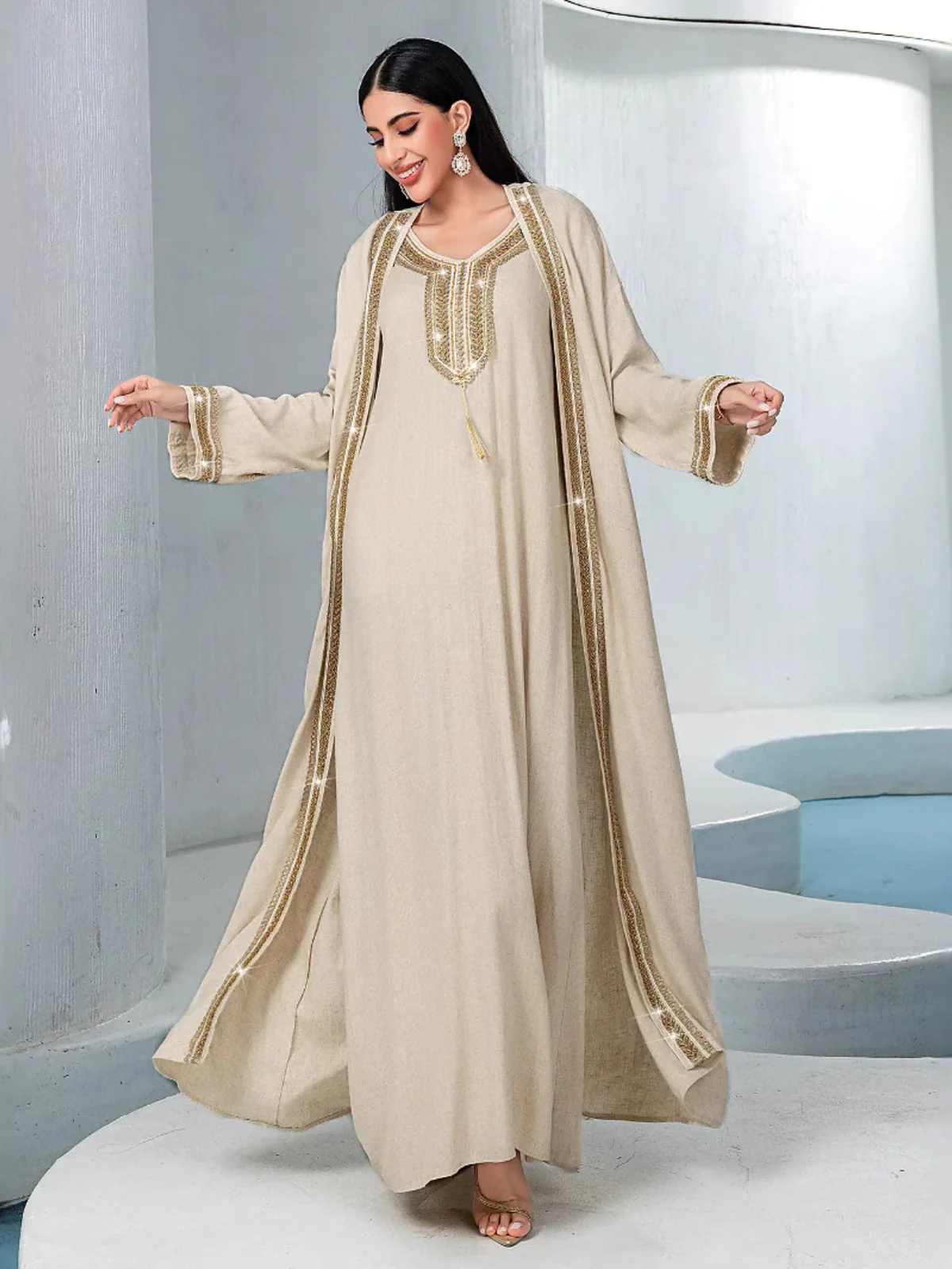 Apricot Bead-Embroidered Two-Piece Set