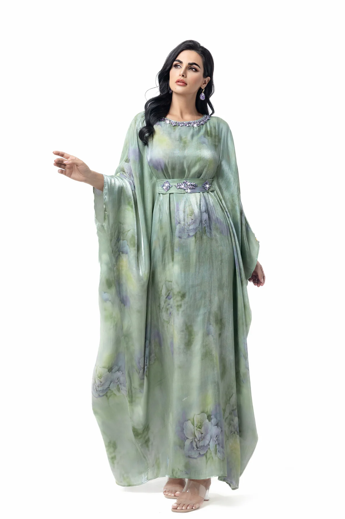 Green Printed Batwing Kaftan