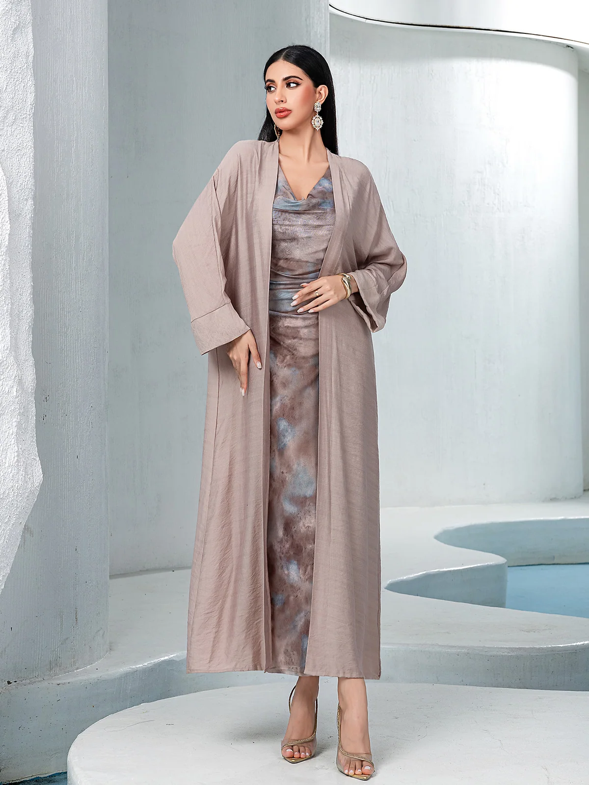 Light Brown Two-Piece Abaya Set