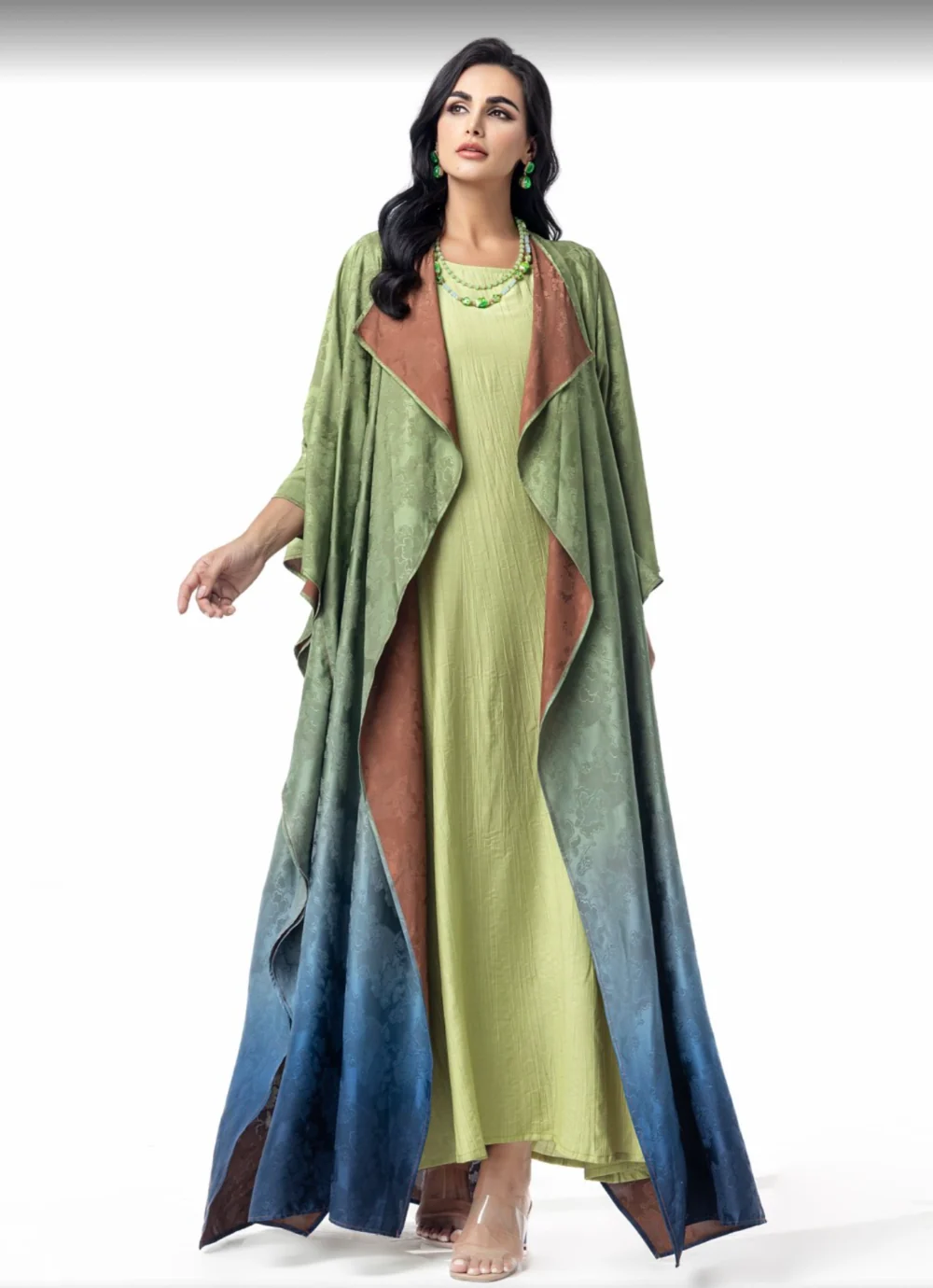 Beauty Aminah Green Ombre Open Abaya