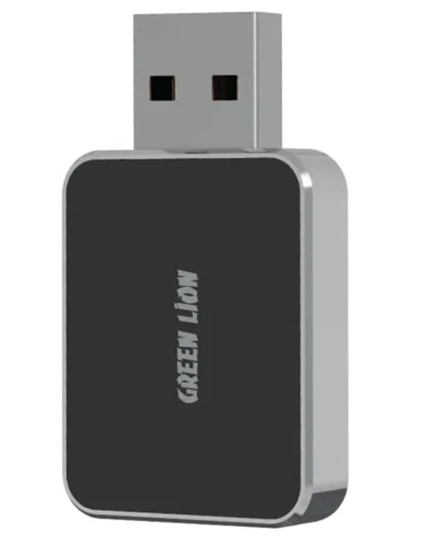 محول Green Lion اللاسلكي المصغر لـ CarPlay و Android Auto، واجهة مزدوجة (USB-C و USB-A)، بلوتوث 5.2، واي فاي بتردد 2.4/5 جيجاهرتز، تشغيل فوري (Plug & Play)، توافق واسع - أسود
