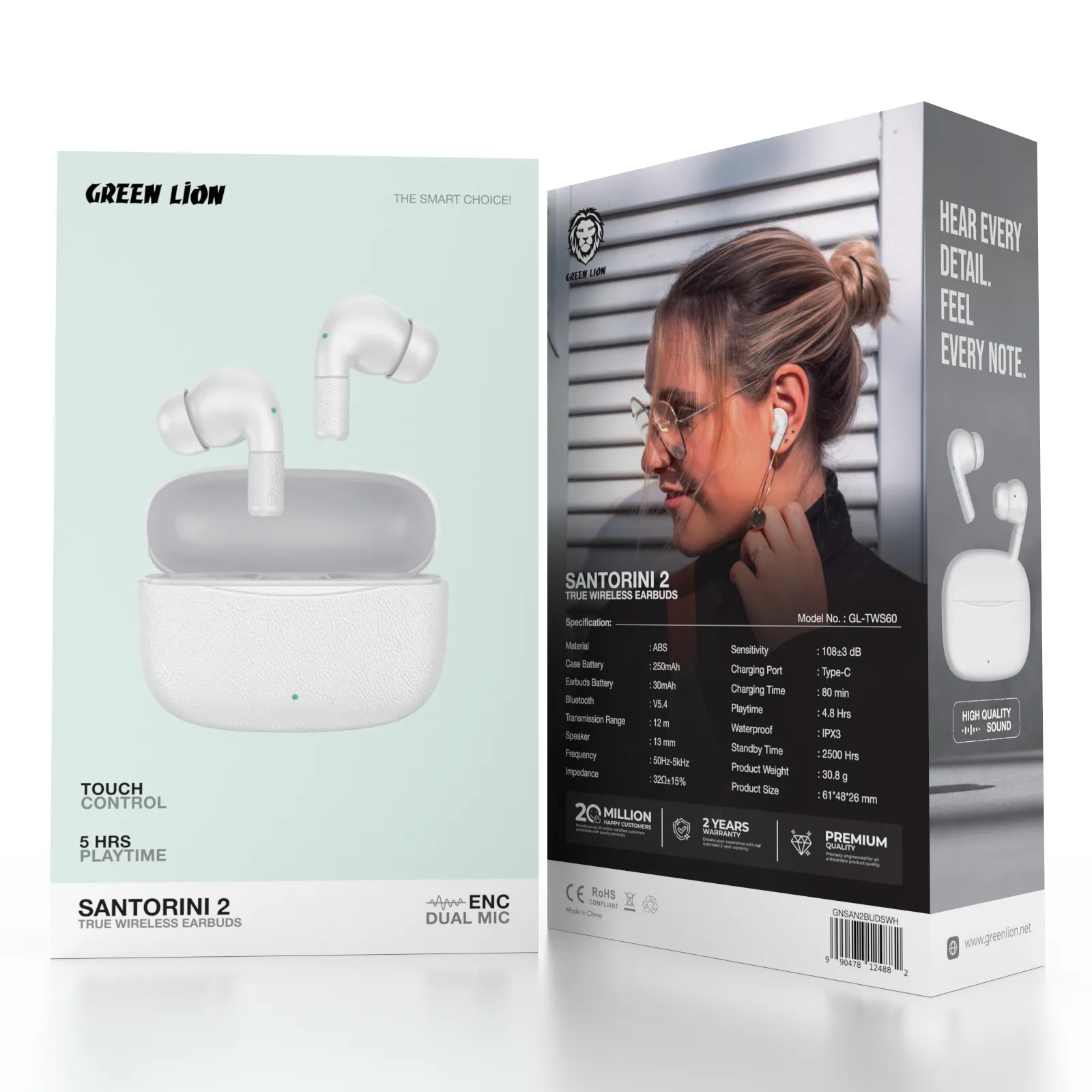 Green Lion Santorini 2- True Wireless Earbuds Tws - White