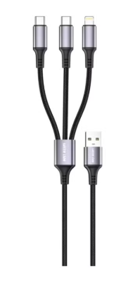 Green Lion 3-in-1 USB-A Cable to 2 USB-C/Lightning, with 10000 Bends Lifespan, 1m Length, Secure & Safe, Charge & Sync, 27W Charging, USB 2.0 480 Mbps Data Transfer, Braided + TPE + Aluminum Alloy Mat