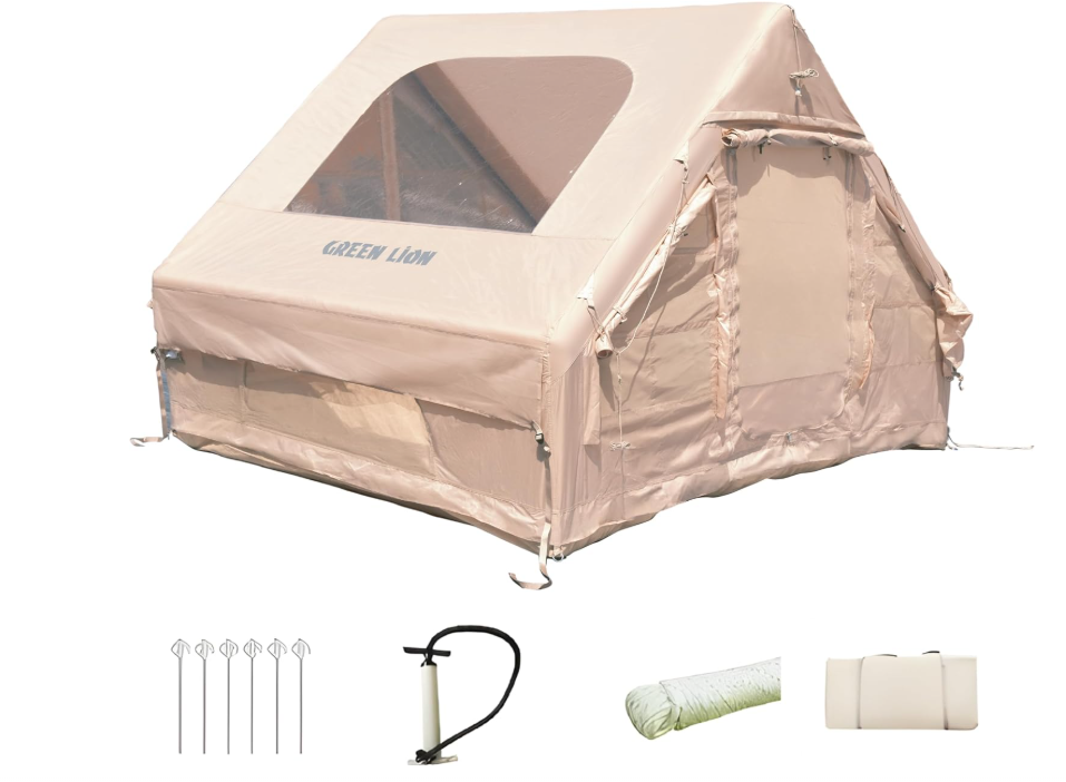 Green Lion GT-4X Inflatable Camping Tent, 4 Person Weatherproof & Windproof Tent, 2-3 Min Easy Setup, Anti-Mosquito Double Mesh Ventilation, Air Column Structure for Backpacking, Hiking, Beach