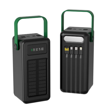 Green Lion Solar Power Bank 80000mAh, 4 Integrated Cables, Solar Charging Power Bank with Digital Display, Portable Charger with USB-C & Lightning & USB-A & Micro USB Output, Portable Solar Charger, Ideal for Ca