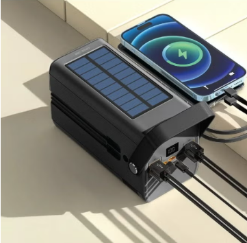 100,000mAh Solar X Power Bank PD 20W, Solar PowerBank with BuiltIn Cables (USB-A/2xUSB-C/Lightning) & Flashlight, USB-C & Lightning Input & Output, 4xUSB-A & 1xUSB-Micro Outputs, Digital Display, Port