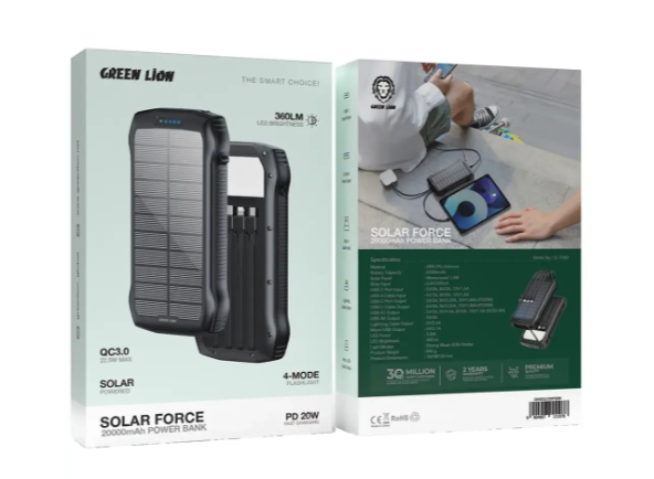 Green Lion Solar Force 20000mAh Power Bank - Black