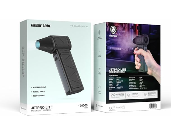 Green Lion Jet Pro Lite Magnetic Nozzle 130000 RPM, 4000mAh, Type-C Charging Port, 5 Hrs Charging Time, 4 Levels Gear, 180W Power, 85 dB Noise Level - Black