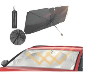 Green Lion Car Windshield Sun Shade, 140 x 79 cm, Umbrella Style, Retractable, UV Protection, with Carrying Pouch, Black