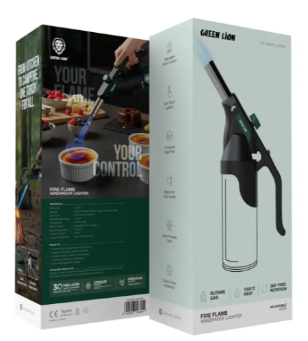 Green Lion Fire Flame Windproof Lighter - Black