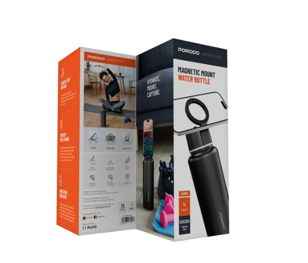 Porodo Lifestyle Magnetic Mount Water Bottle black