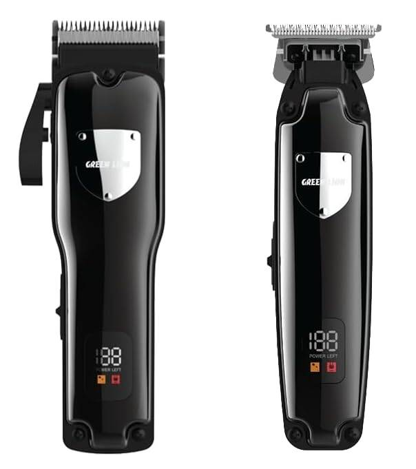 Green Lion Pro Trim Duo Hair Clipper, 9 in 1, 2000mAh Hair clipper Battery & 6800 RPM, 1500mAh Body Clipper Battery & 7200 RPM, Digital Display, Carrying Case, Taper Lever, Black