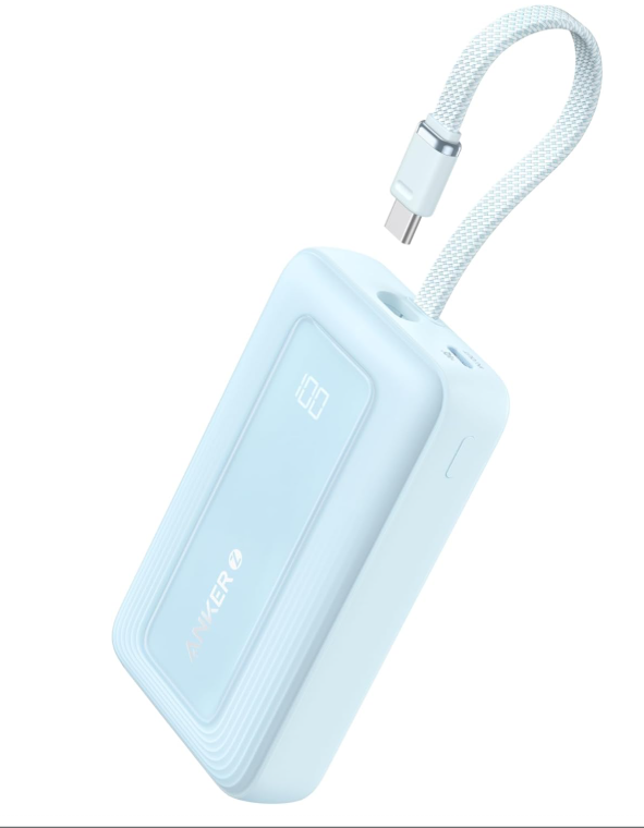 Anker Zolo Power Bank, 10,000mAh 30W High-Speed Portable Charger with Built-In USB-C Cable, Battery Pack For iPhone 17/17 Air/17 Pro/17 Pro Max/16 Series, Galaxy, and More (Blue, 10000mAh)