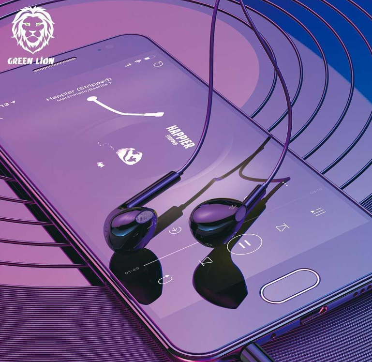 Green Lion Stereo Earphones 3.5mm with Built-In Mic - Black