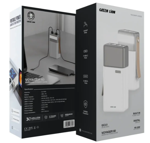 Green Lion Voyager 60 Power Bank 60000mAh - White