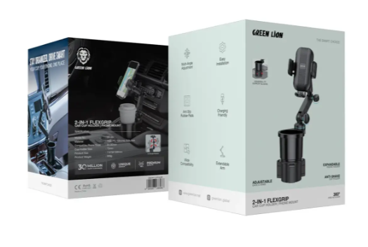 Green Lion Flex Grab Car Cup Holder & 2-in-1 Phone - Black