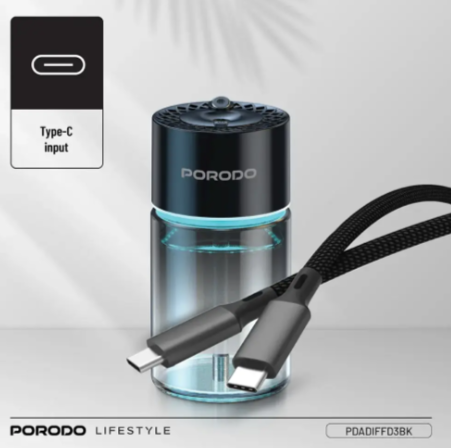 Porodo Valencia Smart Aroma Diffuse with Ambient Lighting, 120mL Bottle Capacity, 300mAh Battery Capacity, Type-C Charging Port, Smart Sensor, 5 Spray Modes - Black