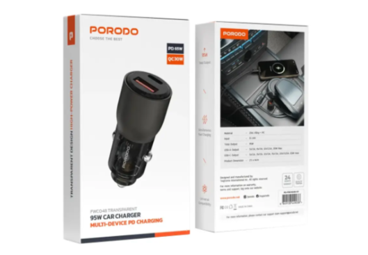 Porodo 95W Car Charger Transparent Multi-Device PD Charging