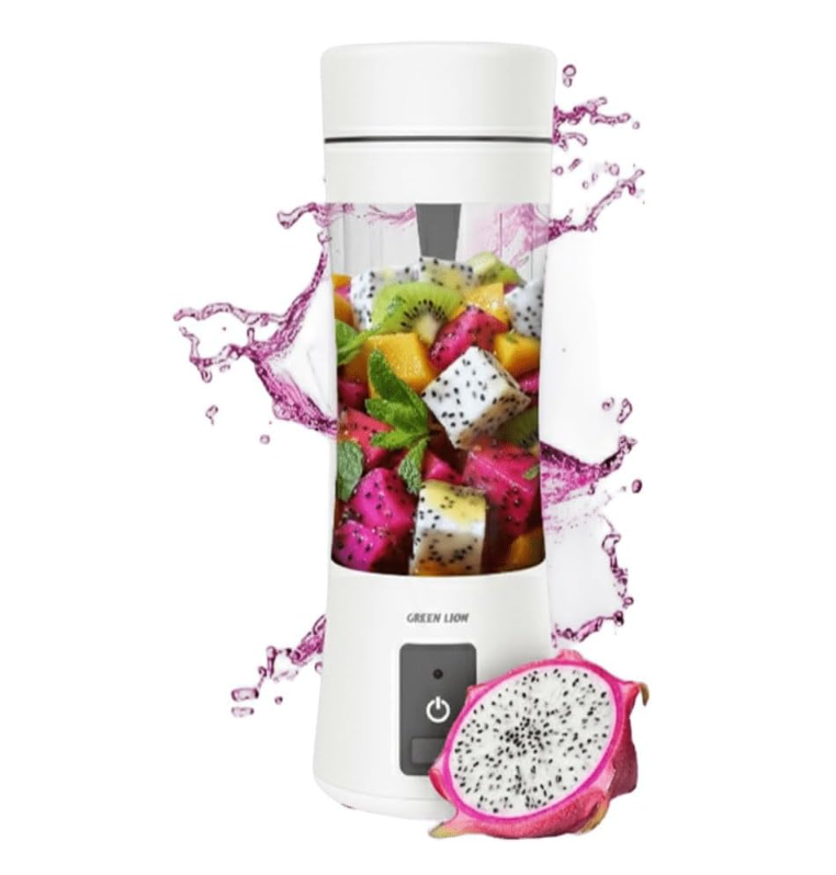 Green Lion Juice Mate Electric Portable Juicer 380ml, Rechargeable Powerful 45W Power with Sharp 6-Blades, Eco Friendly with BPA Free Material, For shakes smoothie blending on the go camping (White)