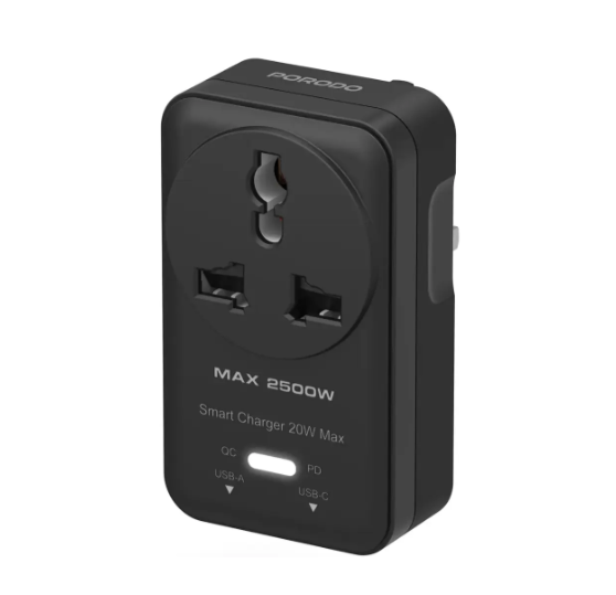 Porodo Velocitas Universal AC Wall Socket - Black
