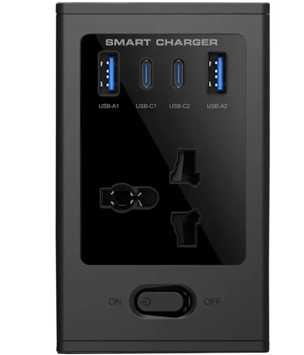 Porodo Universal GaN Multi-Port Cube Adapter with 4 AC Sockets - Black