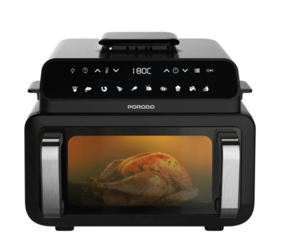 Porodo Lifestyle Flexi Cook Pro Indoor Grill, Pizza Oven, Air Fryer - Black