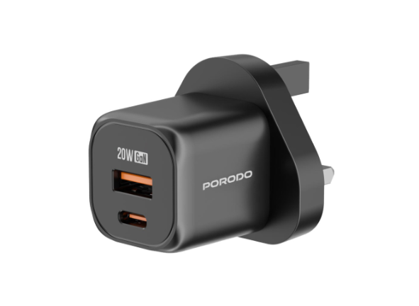 Porodo GaN Dual Port Wall Charger - Black