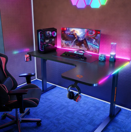 Porodo Gaming Xcommand Carbon Fiber Gaming Table with RGB Lights & Holders - Black