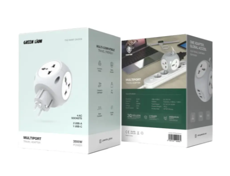 Green Lion Multiport Travel Adapter - White