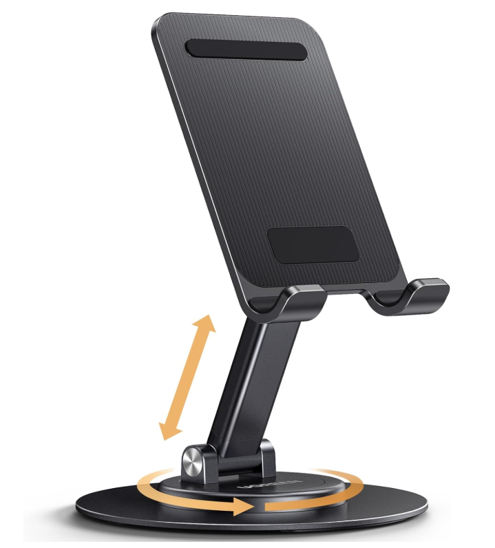 UGREEN Phone Stand 360° Rotating and Height Adjustable Metal Mobile Stand Holder for Desk Foldable iPhone Mount Compatible with Devices Up to 9.7'' Fit for iPhone 17/16/15 Pro Max Galaxy S26/25 Ultra