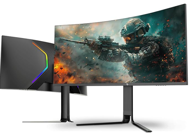 Porodo 34 Inch Curved Gaming Monitor, UltraWide HDR 200Hz Monitor, QHD [3440×1440P], Ergonomic 3-Axis Stand, Flicker-Free, DisplayPort/HDMI/Type-C Ports, Compatible with NVIDIA G-Sync & AMD FreeSync