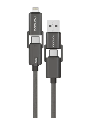 Porodo 4-In-1 Braided High-Speed Charging Cable - Black