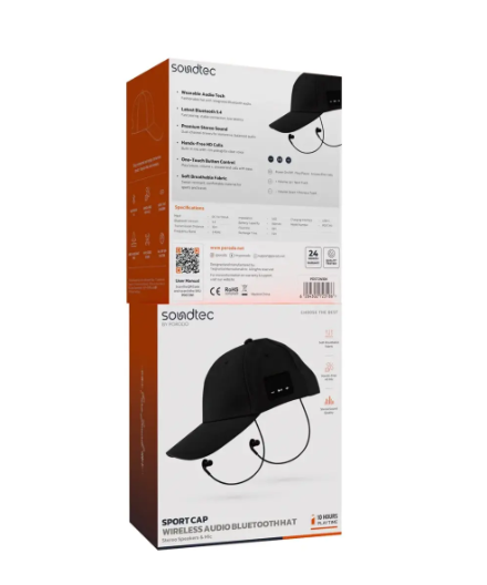 Porodo Soundtec Wireless Audio Bluetooth Hat with Stereo Speakers & Mic Black