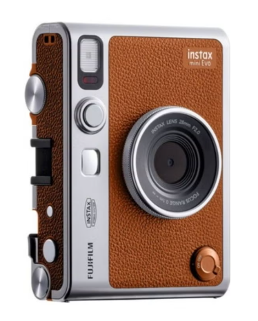 Instax Mini EVO Hybrid Instant Camera – Brown (USB-C) | Instant Print with Digital Preview, Creative Modes & Built-In Selfie Mirror