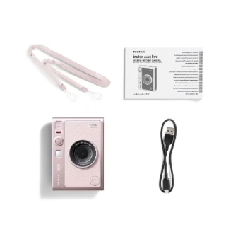 Instax Mini EVO Pink Hybrid Instant Camera – Gentle Rose Colour - (USB-C) Instant Print with Digital Preview, Creative Modes & Built-In Selfie Mirror